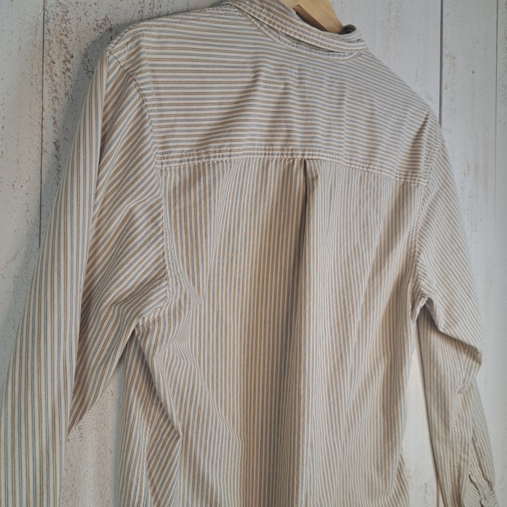 Vintage Timberland Y2K Prep Retro Men's M Beige/White Pinstriped Button-Down - Picture 4 of 10